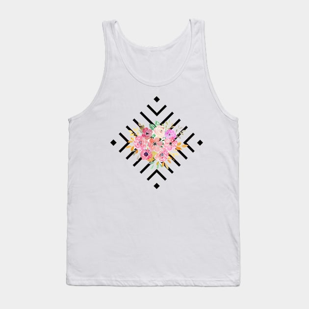 Watercolor floral and geometric diamond design Tank Top by InovArtS